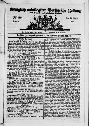 Königlich privilegirte Berlinische Zeitung von Staats- und gelehrten Sachen vom 16.08.1859