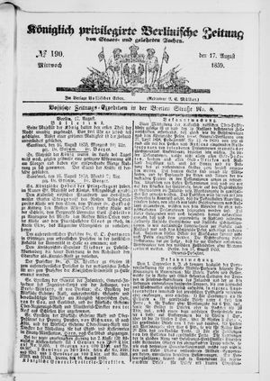Königlich privilegirte Berlinische Zeitung von Staats- und gelehrten Sachen on Aug 17, 1859