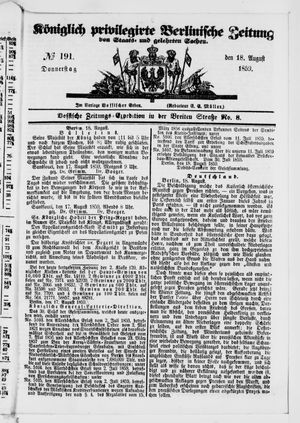 Königlich privilegirte Berlinische Zeitung von Staats- und gelehrten Sachen vom 18.08.1859