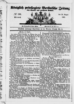 Königlich privilegirte Berlinische Zeitung von Staats- und gelehrten Sachen on Aug 24, 1859