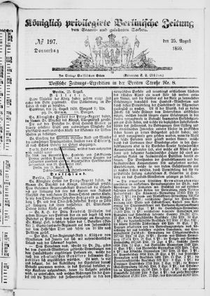 Königlich privilegirte Berlinische Zeitung von Staats- und gelehrten Sachen vom 25.08.1859