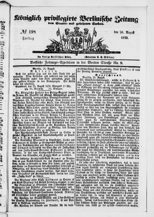 Königlich privilegirte Berlinische Zeitung von Staats- und gelehrten Sachen vom 26.08.1859