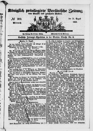Königlich privilegirte Berlinische Zeitung von Staats- und gelehrten Sachen on Aug 31, 1859