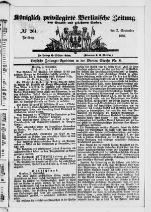 Königlich privilegirte Berlinische Zeitung von Staats- und gelehrten Sachen on Sep 2, 1859