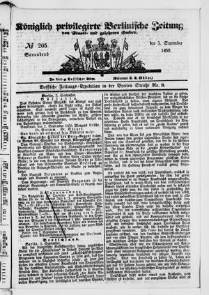Königlich privilegirte Berlinische Zeitung von Staats- und gelehrten Sachen vom 03.09.1859