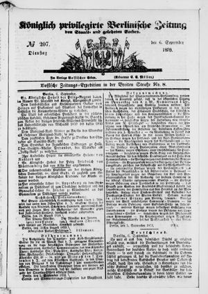 Königlich privilegirte Berlinische Zeitung von Staats- und gelehrten Sachen vom 06.09.1859
