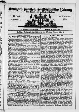 Königlich privilegirte Berlinische Zeitung von Staats- und gelehrten Sachen on Sep 8, 1859