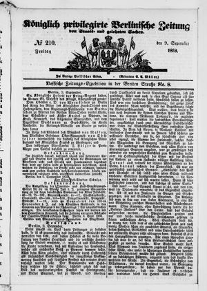 Königlich privilegirte Berlinische Zeitung von Staats- und gelehrten Sachen on Sep 9, 1859