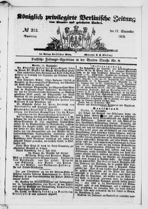 Königlich privilegirte Berlinische Zeitung von Staats- und gelehrten Sachen on Sep 11, 1859
