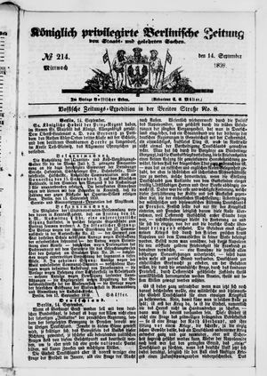 Königlich privilegirte Berlinische Zeitung von Staats- und gelehrten Sachen vom 14.09.1859