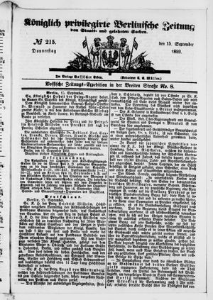 Königlich privilegirte Berlinische Zeitung von Staats- und gelehrten Sachen vom 15.09.1859