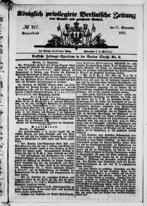 Königlich privilegirte Berlinische Zeitung von Staats- und gelehrten Sachen vom 17.09.1859