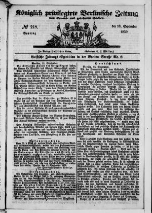 Königlich privilegirte Berlinische Zeitung von Staats- und gelehrten Sachen on Sep 18, 1859