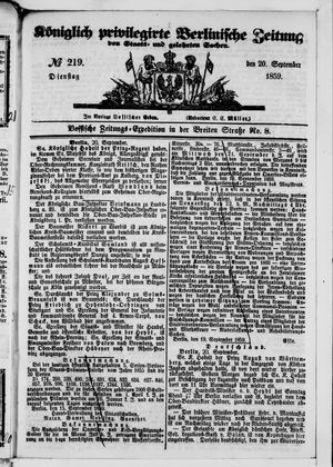 Königlich privilegirte Berlinische Zeitung von Staats- und gelehrten Sachen on Sep 20, 1859