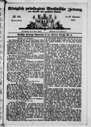 Königlich privilegirte Berlinische Zeitung von Staats- und gelehrten Sachen on Sep 22, 1859