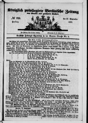 Königlich privilegirte Berlinische Zeitung von Staats- und gelehrten Sachen on Sep 23, 1859