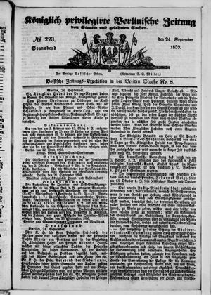 Königlich privilegirte Berlinische Zeitung von Staats- und gelehrten Sachen on Sep 24, 1859
