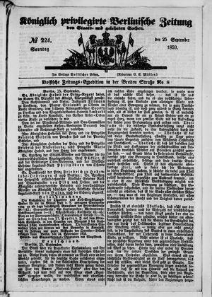 Königlich privilegirte Berlinische Zeitung von Staats- und gelehrten Sachen on Sep 25, 1859