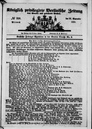 Königlich privilegirte Berlinische Zeitung von Staats- und gelehrten Sachen on Sep 28, 1859