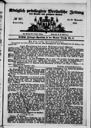 Königlich privilegirte Berlinische Zeitung von Staats- und gelehrten Sachen vom 29.09.1859