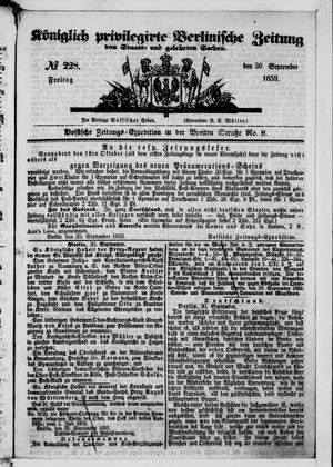 Königlich privilegirte Berlinische Zeitung von Staats- und gelehrten Sachen on Sep 30, 1859