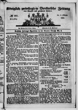 Königlich privilegirte Berlinische Zeitung von Staats- und gelehrten Sachen on Oct 4, 1859