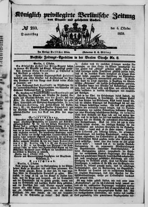 Königlich privilegirte Berlinische Zeitung von Staats- und gelehrten Sachen vom 06.10.1859