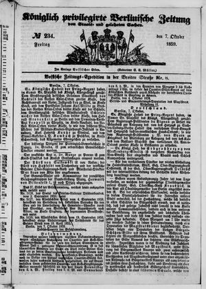 Königlich privilegirte Berlinische Zeitung von Staats- und gelehrten Sachen vom 07.10.1859