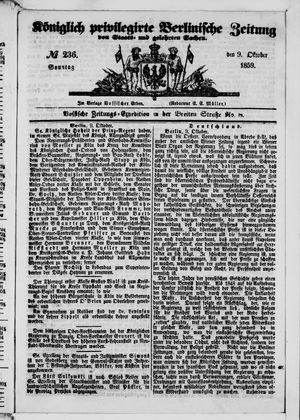 Königlich privilegirte Berlinische Zeitung von Staats- und gelehrten Sachen on Oct 9, 1859