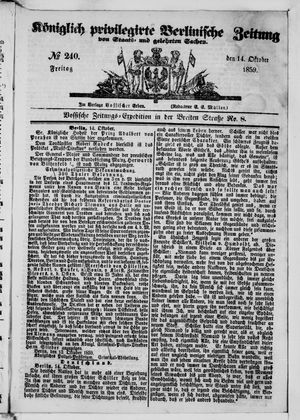 Königlich privilegirte Berlinische Zeitung von Staats- und gelehrten Sachen vom 14.10.1859