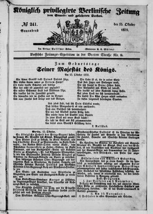 Königlich privilegirte Berlinische Zeitung von Staats- und gelehrten Sachen on Oct 15, 1859