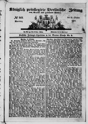 Königlich privilegirte Berlinische Zeitung von Staats- und gelehrten Sachen vom 16.10.1859