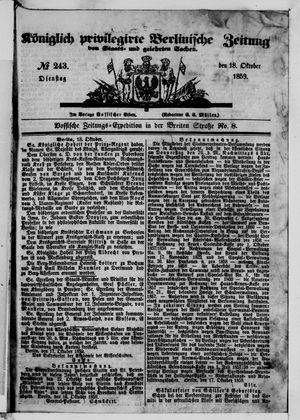Königlich privilegirte Berlinische Zeitung von Staats- und gelehrten Sachen vom 18.10.1859