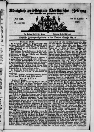 Königlich privilegirte Berlinische Zeitung von Staats- und gelehrten Sachen vom 20.10.1859