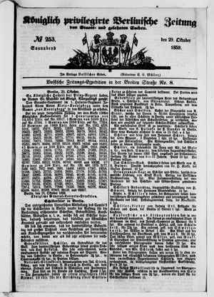 Königlich privilegirte Berlinische Zeitung von Staats- und gelehrten Sachen on Oct 29, 1859