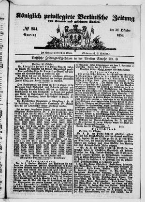 Königlich privilegirte Berlinische Zeitung von Staats- und gelehrten Sachen vom 30.10.1859