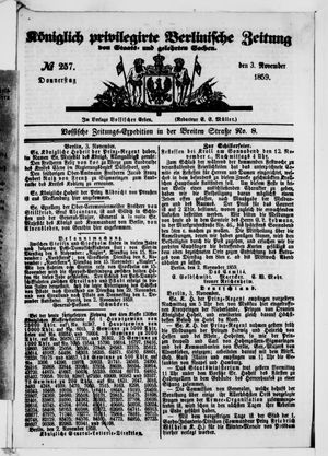 Königlich privilegirte Berlinische Zeitung von Staats- und gelehrten Sachen vom 03.11.1859
