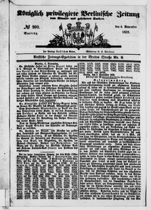 Königlich privilegirte Berlinische Zeitung von Staats- und gelehrten Sachen on Nov 6, 1859
