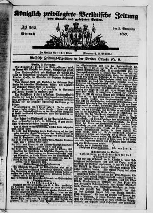 Königlich privilegirte Berlinische Zeitung von Staats- und gelehrten Sachen vom 09.11.1859
