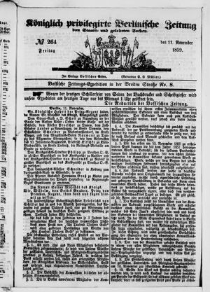 Königlich privilegirte Berlinische Zeitung von Staats- und gelehrten Sachen on Nov 11, 1859