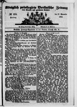 Königlich privilegirte Berlinische Zeitung von Staats- und gelehrten Sachen vom 18.11.1859