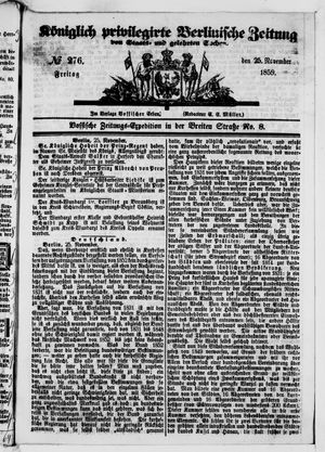 Königlich privilegirte Berlinische Zeitung von Staats- und gelehrten Sachen vom 25.11.1859