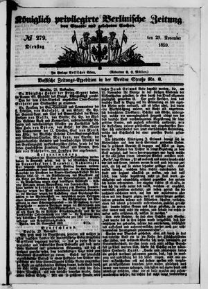 Königlich privilegirte Berlinische Zeitung von Staats- und gelehrten Sachen vom 29.11.1859