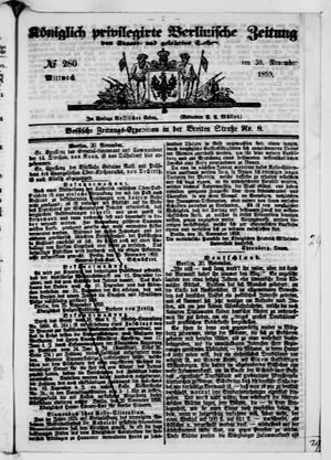 Königlich privilegirte Berlinische Zeitung von Staats- und gelehrten Sachen vom 30.11.1859