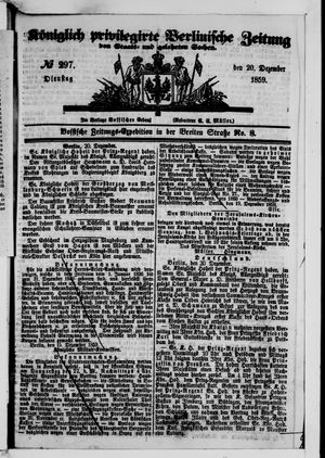 Königlich privilegirte Berlinische Zeitung von Staats- und gelehrten Sachen vom 20.12.1859