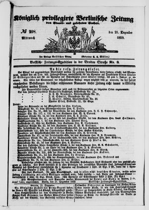 Königlich privilegirte Berlinische Zeitung von Staats- und gelehrten Sachen on Dec 21, 1859