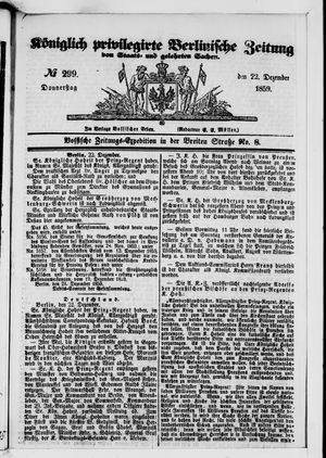 Königlich privilegirte Berlinische Zeitung von Staats- und gelehrten Sachen vom 22.12.1859