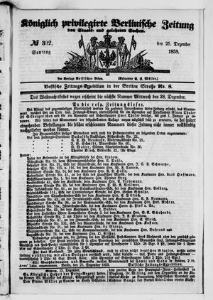 Königlich privilegirte Berlinische Zeitung von Staats- und gelehrten Sachen vom 25.12.1859