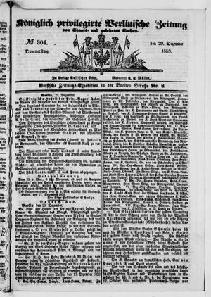 Königlich privilegirte Berlinische Zeitung von Staats- und gelehrten Sachen vom 29.12.1859