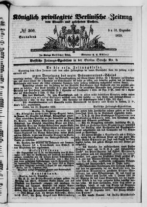 Königlich privilegirte Berlinische Zeitung von Staats- und gelehrten Sachen on Dec 31, 1859